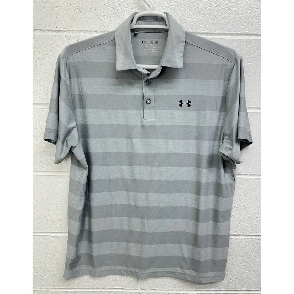 Mens Under Armour UA Golf Gray Polo Shirt Size Large L Heatgear Performance Dry